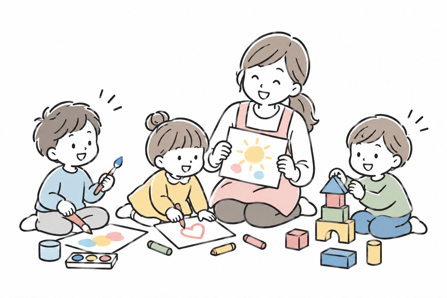 An educator and children learning together through creative play.